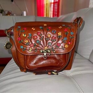 Patrica Nash 70s style Floral Embroidered Leather Crossbody Bag so retro !